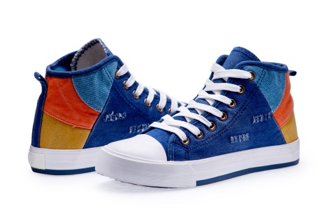 Pair of high top color denim gymshoes